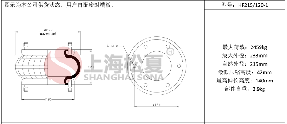HF215/120-1法蘭式橡膠空氣彈簧，糾偏氣囊